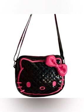 Y2K mcbling Black and Pink Quilted Hello Kitty Crossbody Bag